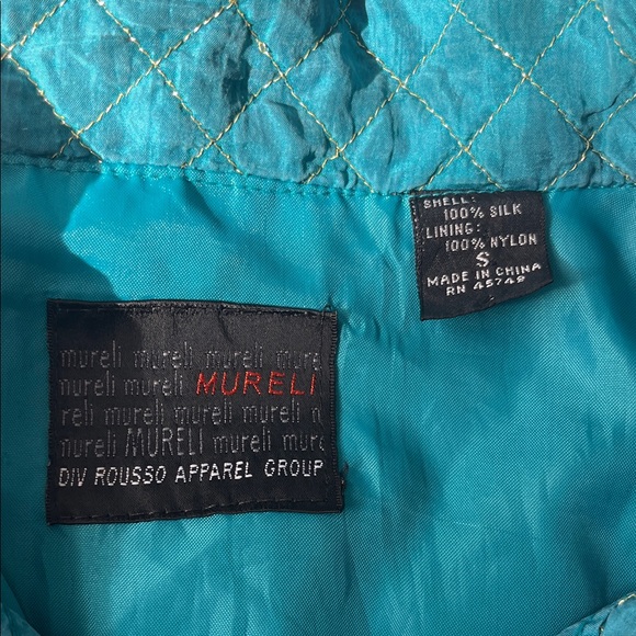 Mureli 100 % Silk Teal Women's Bomber Jacket - Picture 3 of 8